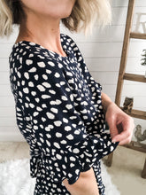 Load image into Gallery viewer, Crew Neck Ruffle Multi-Tiered Pebble Print Dress