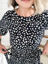 Load image into Gallery viewer, Crew Neck Ruffle Multi-Tiered Pebble Print Dress