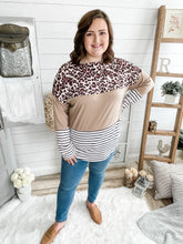Load image into Gallery viewer, Plus Size Color Block Mixed Print Criss-Cross Back Top