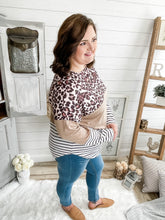 Load image into Gallery viewer, Plus Size Color Block Mixed Print Criss-Cross Back Top