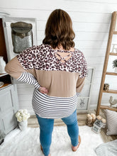 Load image into Gallery viewer, Plus Size Color Block Mixed Print Criss-Cross Back Top
