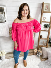 Load image into Gallery viewer, Plus Size Fuchsia Smocked Off-Shoulder Top