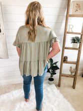 Load image into Gallery viewer, Plus Size Round Neck Ruffled Sleeve Babydoll Top