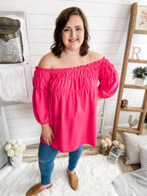 Load image into Gallery viewer, Plus Size Fuchsia Smocked Off-Shoulder Top