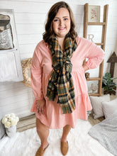 Load image into Gallery viewer, Cashmere Feeling Green and Orange Raw Hem Plaid Scarf