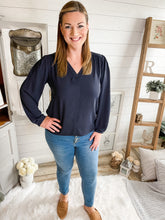Load image into Gallery viewer, Navy V Neck Top
