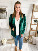 Load image into Gallery viewer, Hunter Green Velvet Looking Blazer