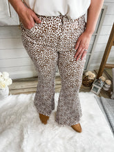 Load image into Gallery viewer, Leopard Print Raw Hem High Rise Flare Jeans