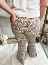 Load image into Gallery viewer, Leopard Print Raw Hem High Rise Flare Jeans
