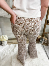 Load image into Gallery viewer, Leopard Print Raw Hem High Rise Flare Jeans