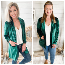Load image into Gallery viewer, Hunter Green Velvet Looking Blazer