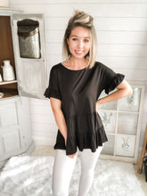 Load image into Gallery viewer, Round Neck Ruffled Short Sleeve Babydoll Top