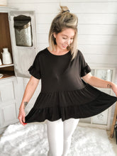 Load image into Gallery viewer, Round Neck Ruffled Short Sleeve Babydoll Top