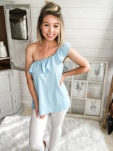 Load image into Gallery viewer, One Shoulder Diagonal Ruffled Detail Top