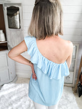 Load image into Gallery viewer, One Shoulder Diagonal Ruffled Detail Top