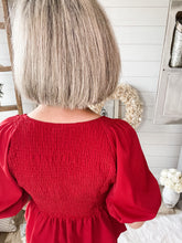 Load image into Gallery viewer, Red Smocked Peplum Top