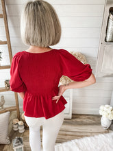 Load image into Gallery viewer, Red Smocked Peplum Top