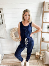 Load image into Gallery viewer, Scoop Neck Button Down Sleeveless Jumpsuit