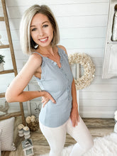 Load image into Gallery viewer, Blue Textured Ruffled Tank Top