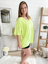 Load image into Gallery viewer, Neon Yellow Oversized V Neck Boyfriend T-Shirt