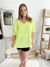 Load image into Gallery viewer, Neon Yellow Oversized V Neck Boyfriend T-Shirt