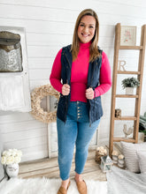 Load image into Gallery viewer, Navy Drawstring Waist Military Hoodie Vest