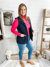 Load image into Gallery viewer, Navy Drawstring Waist Military Hoodie Vest