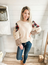 Load image into Gallery viewer, Plaid and Cheetah Print Waffle Knit Sweater