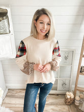 Load image into Gallery viewer, Plaid and Cheetah Print Waffle Knit Sweater