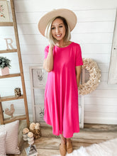 Load image into Gallery viewer, Fuchsia Short Sleeve With Pockets Dress
