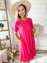 Load image into Gallery viewer, Fuchsia Short Sleeve With Pockets Dress