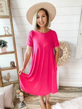 Load image into Gallery viewer, Fuchsia Short Sleeve With Pockets Dress