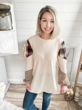 Load image into Gallery viewer, Plaid and Cheetah Print Waffle Knit Sweater