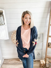 Load image into Gallery viewer, Knitted Floral Sleeve Navy Cardigan