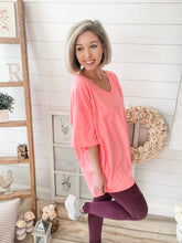 Load image into Gallery viewer, Coral Oversized V Neck Boyfriend T-Shirt
