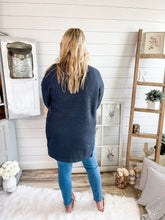 Load image into Gallery viewer, Knitted Floral Sleeve Navy Cardigan