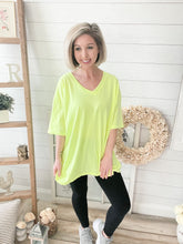 Load image into Gallery viewer, Neon Yellow Oversized V Neck Boyfriend T-Shirt