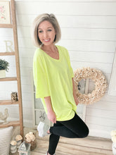 Load image into Gallery viewer, Neon Yellow Oversized V Neck Boyfriend T-Shirt