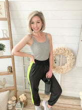 Load image into Gallery viewer, Ash Grey Tricot Track Joggers With Neon Yellow Side Stripes