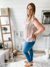 Load image into Gallery viewer, Rainbow Striped Flutter Sleeve Lightweight Tank Top