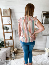 Load image into Gallery viewer, Rainbow Striped Flutter Sleeve Lightweight Tank Top