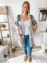 Load image into Gallery viewer, Black and White Pom Pom Kimono