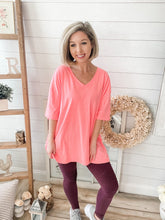 Load image into Gallery viewer, Coral Oversized V Neck Boyfriend T-Shirt