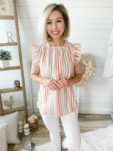 Load image into Gallery viewer, Rainbow Striped Flutter Sleeve Lightweight Tank Top