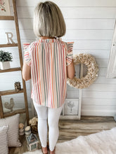 Load image into Gallery viewer, Rainbow Striped Flutter Sleeve Lightweight Tank Top
