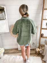 Load image into Gallery viewer, Olive Chest Pocket Sherpa Pullover