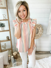 Load image into Gallery viewer, Rainbow Striped Flutter Sleeve Lightweight Tank Top