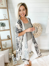 Load image into Gallery viewer, Black and White Pom Pom Kimono
