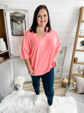 Load image into Gallery viewer, Coral Oversized V Neck Boyfriend T-Shirt
