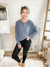 Load image into Gallery viewer, Steel Blue Long Sleeve 3 Button Down Lightweight Sweater